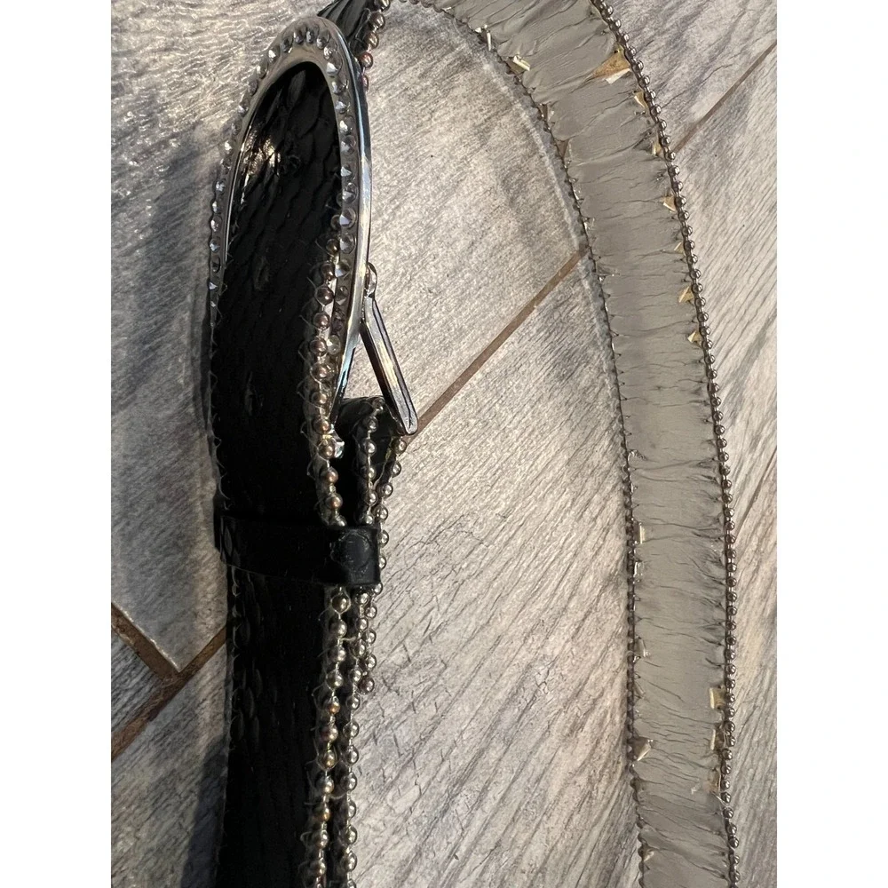 Guess Leather Belt Rhinestone Bling Y2K‎ 90s 80s Studded Buckle Western Black
